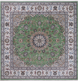 Green Square Persian Nain Handmade Wool & Silk Rug - 9' 0" X 9' 0"