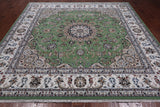 Green Square Persian Nain Handmade Wool & Silk Rug - 9' 0" X 9' 0"