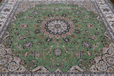 Green Square Persian Nain Handmade Wool & Silk Rug - 9' 0" X 9' 0"