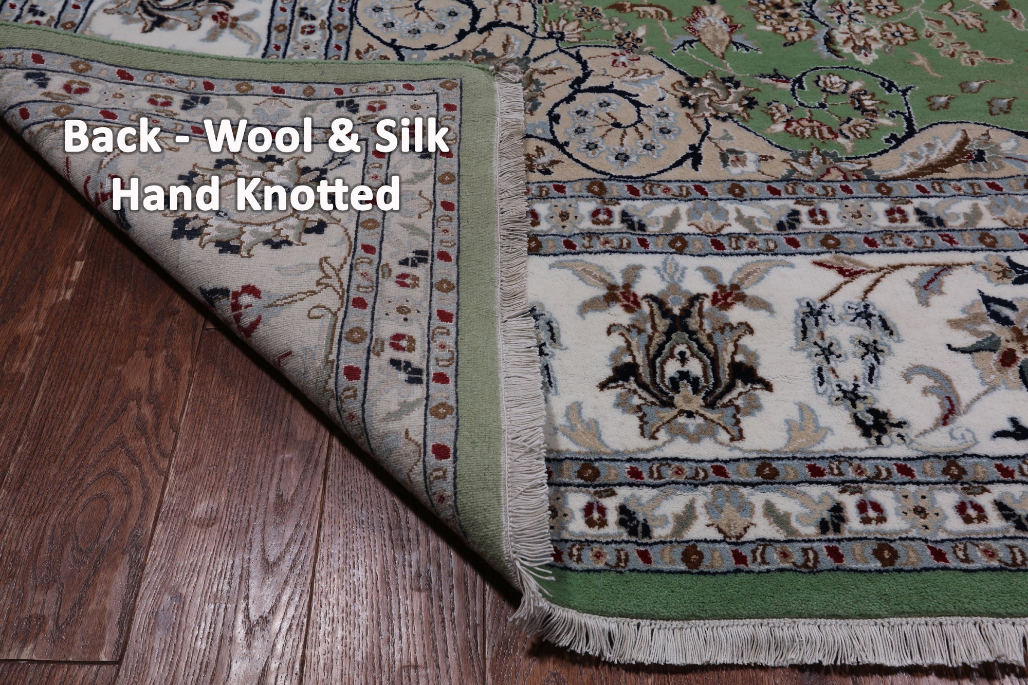 Green Square Persian Nain Handmade Wool & Silk Rug - 9' 0" X 9' 0"