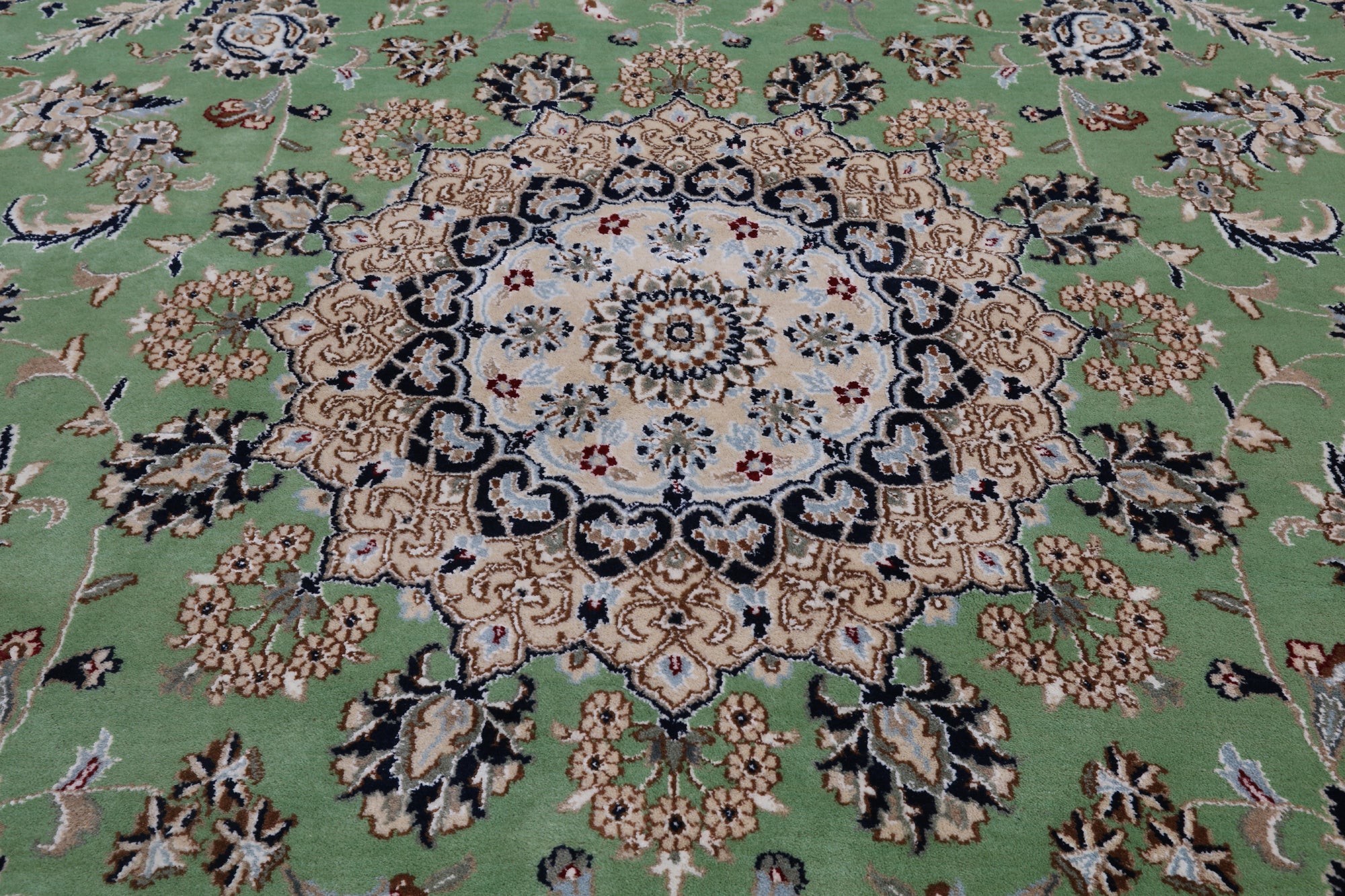 Green Square Persian Nain Handmade Wool & Silk Rug - 9' 0" X 9' 0"