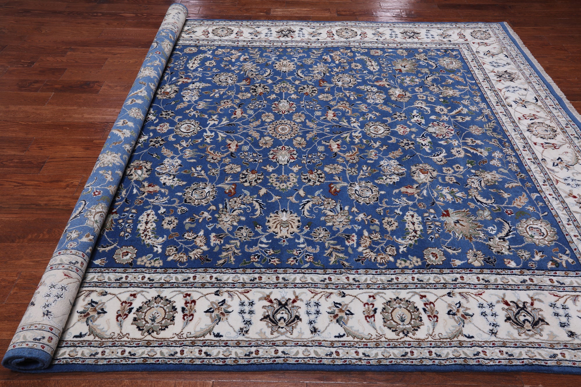 Blue Persian Nain Hand-Knotted Wool & Silk Rug - 7' 11" X 10' 0"