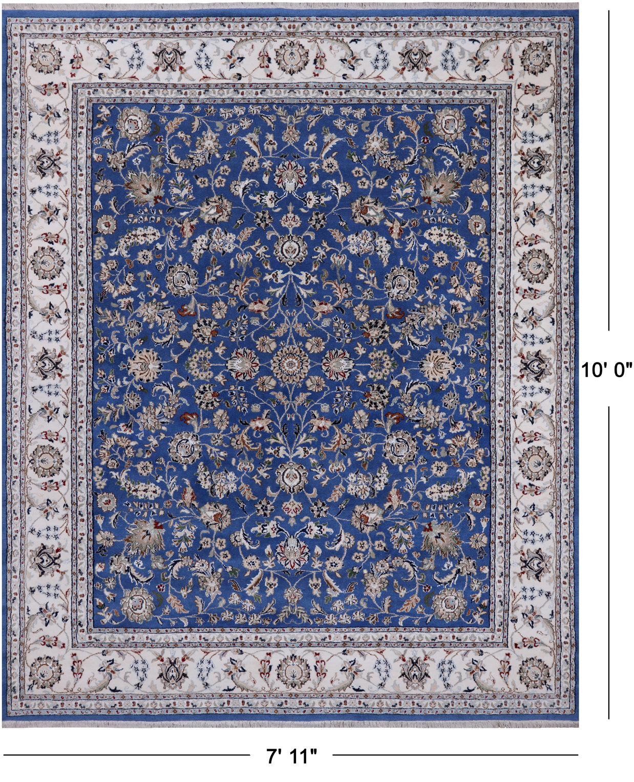 Blue Persian Nain Hand-Knotted Wool & Silk Rug - 7' 11" X 10' 0"