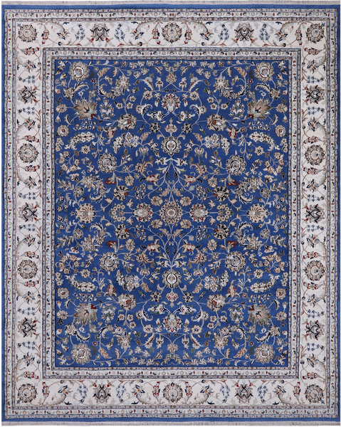 Blue Persian Nain Hand-Knotted Wool & Silk Rug - 7' 11" X 10' 0"