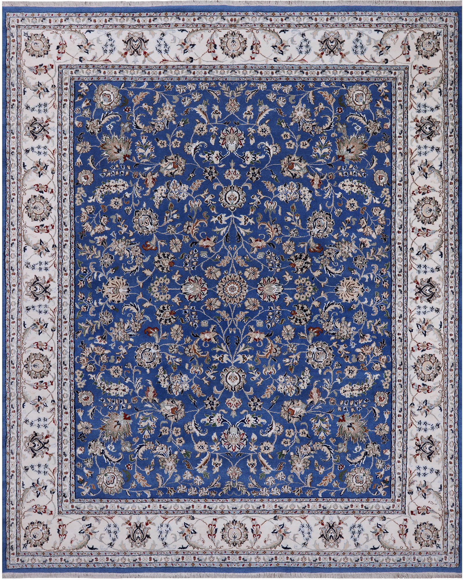 Blue Persian Nain Hand-Knotted Wool & Silk Rug - 7' 11" X 10' 0"