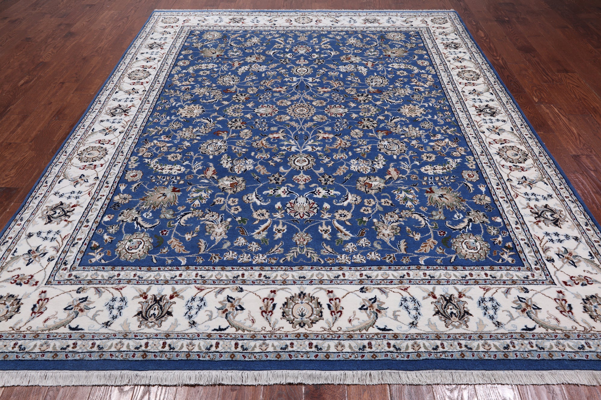 Blue Persian Nain Hand-Knotted Wool & Silk Rug - 7' 11" X 10' 0"