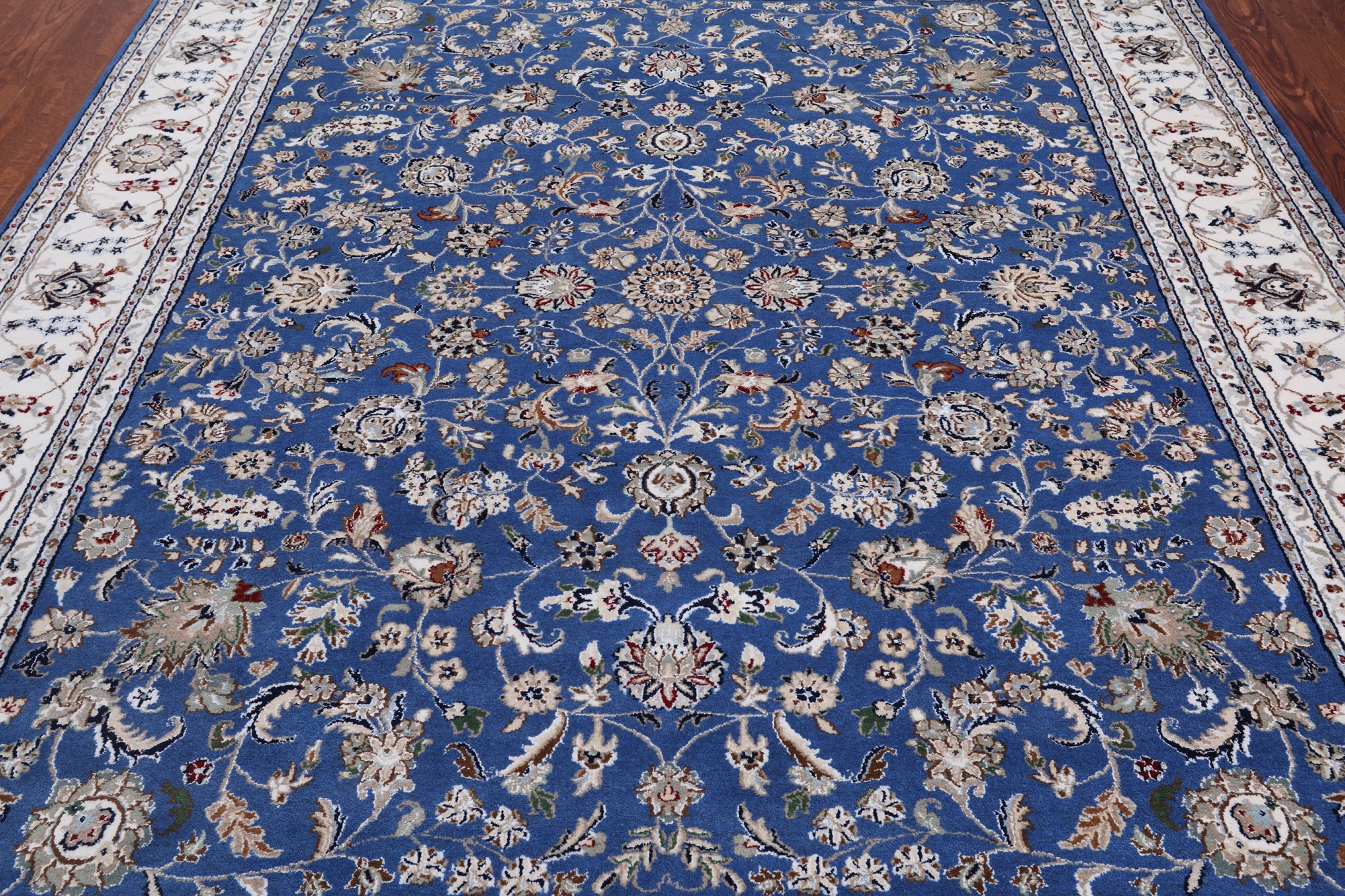 Blue Persian Nain Hand-Knotted Wool & Silk Rug - 7' 11" X 10' 0"