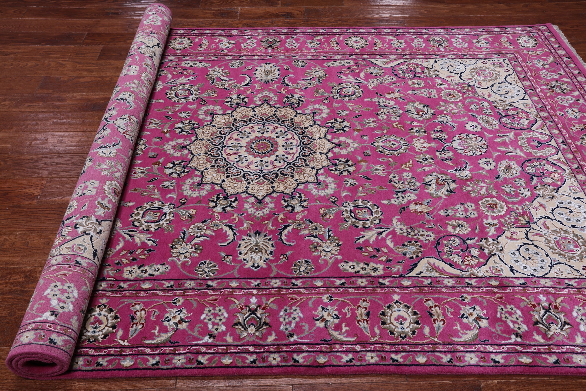 Pink Persian Nain Handmade Wool & Silk Rug - 5' 10" X 9' 2"