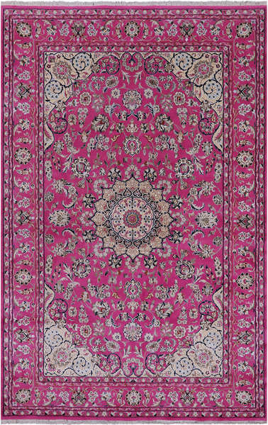 Pink Persian Nain Handmade Wool & Silk Rug - 5' 10" X 9' 2"