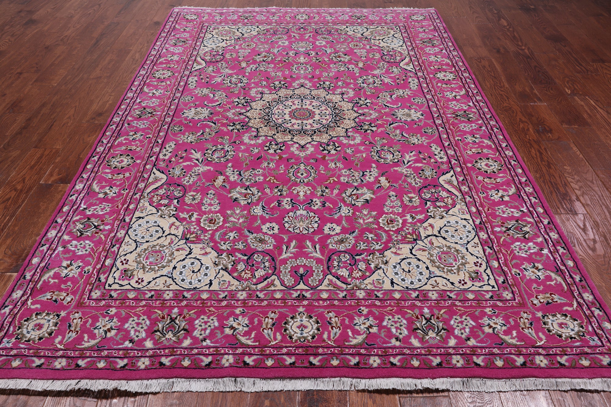 Pink Persian Nain Handmade Wool & Silk Rug - 5' 10" X 9' 2"