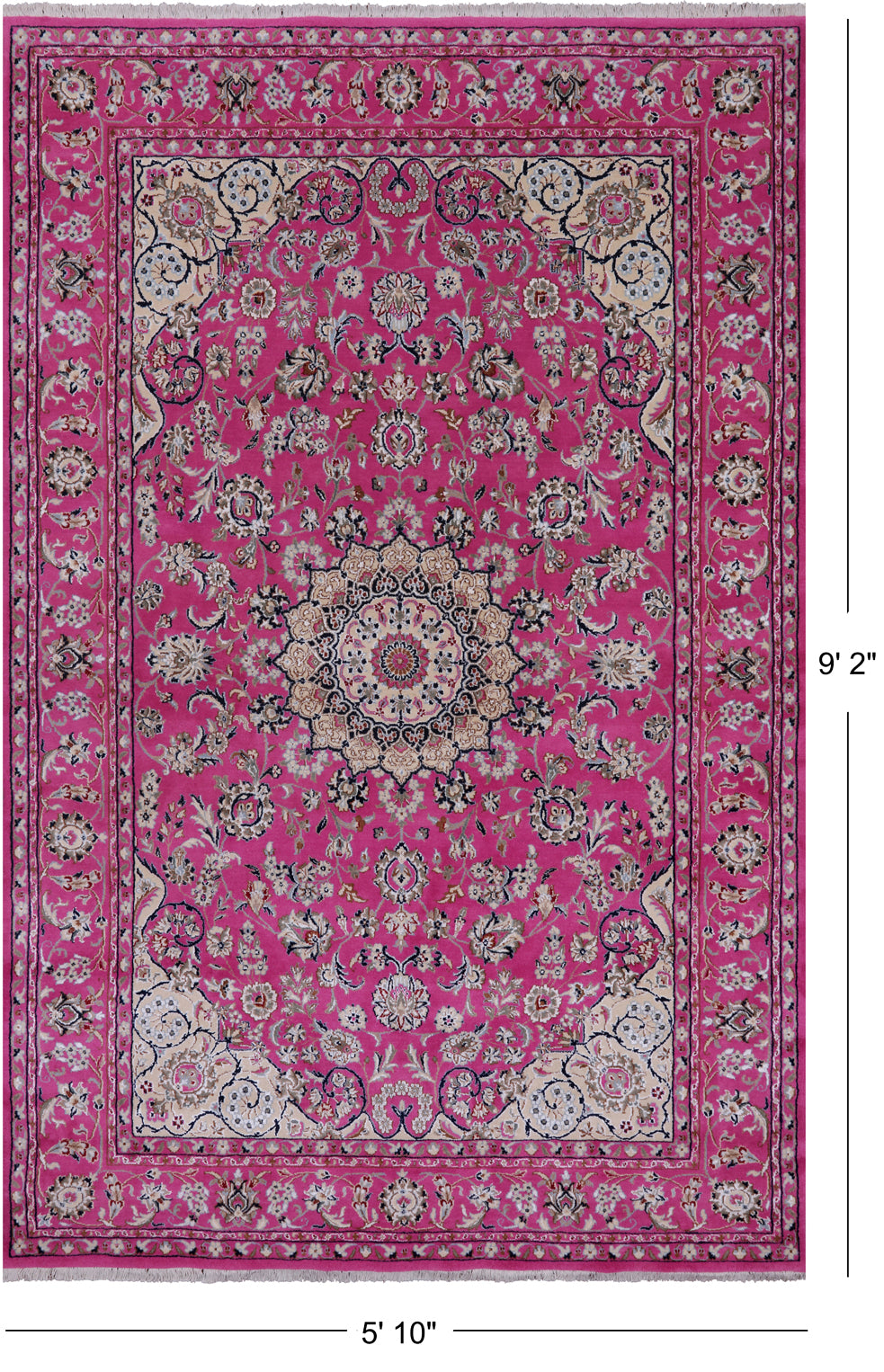 Pink Persian Nain Handmade Wool & Silk Rug - 5' 10" X 9' 2"