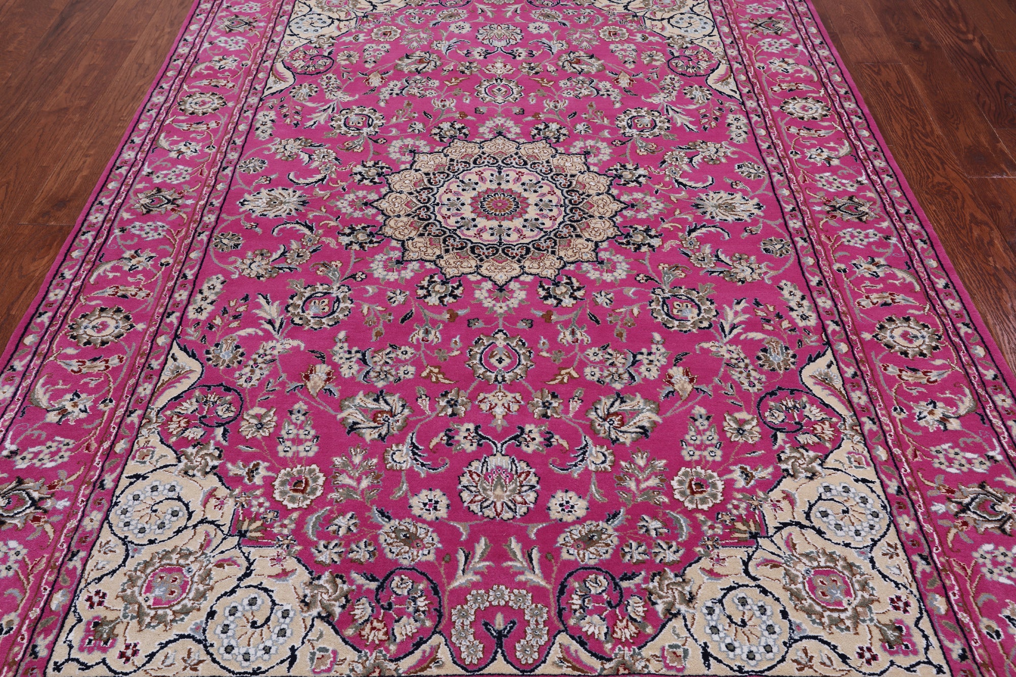Pink Persian Nain Handmade Wool & Silk Rug - 5' 10" X 9' 2"