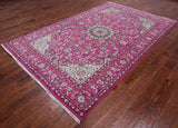 Pink Persian Nain Handmade Wool & Silk Rug - 5' 10" X 9' 2"