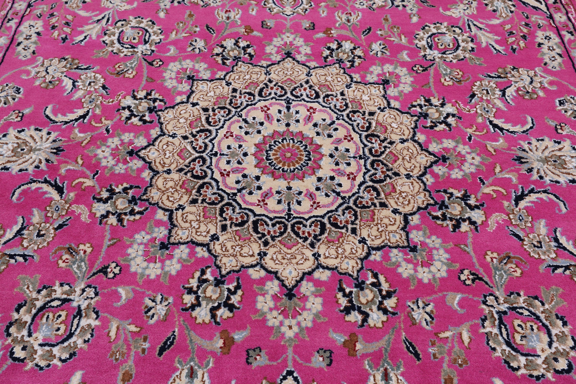 Pink Persian Nain Handmade Wool & Silk Rug - 5' 10" X 9' 2"
