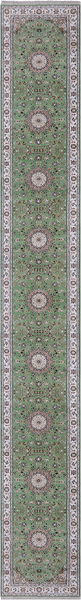 Green Persian Nain Handmade Wool & Silk Rug - 2' 8" X 20' 3"