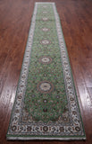 Green Persian Nain Handmade Wool & Silk Rug - 2' 8" X 20' 3"