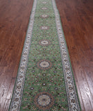 Green Persian Nain Handmade Wool & Silk Rug - 2' 8" X 20' 3"