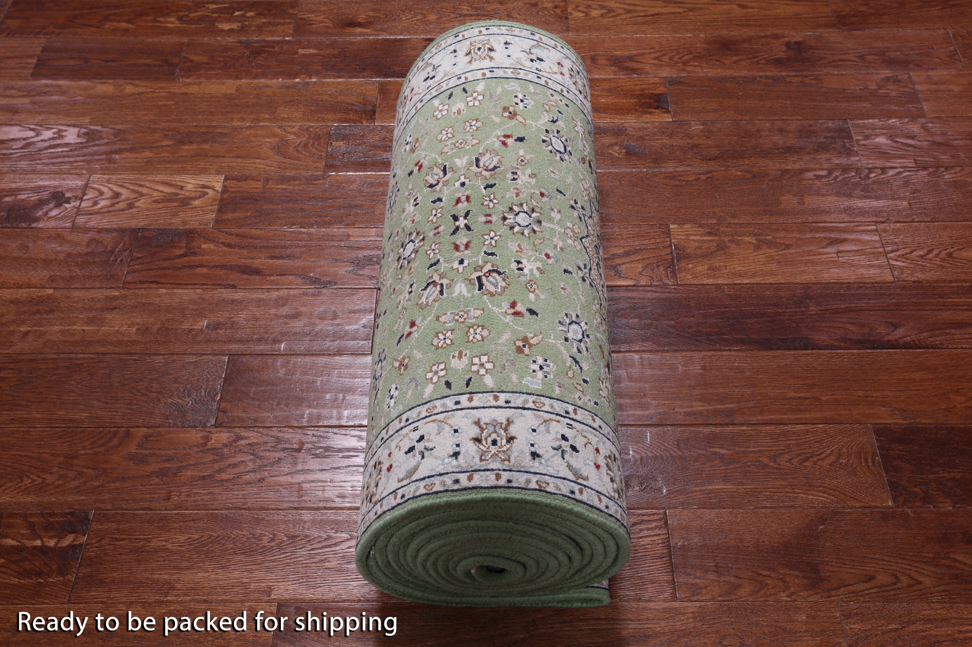 Green Persian Nain Handmade Wool & Silk Rug - 2' 8" X 20' 3"