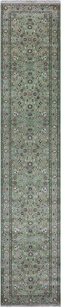 Green Persian Nain Hand Knotted Wool & Silk Runner Rug - 2' 9" X 14' 1"
