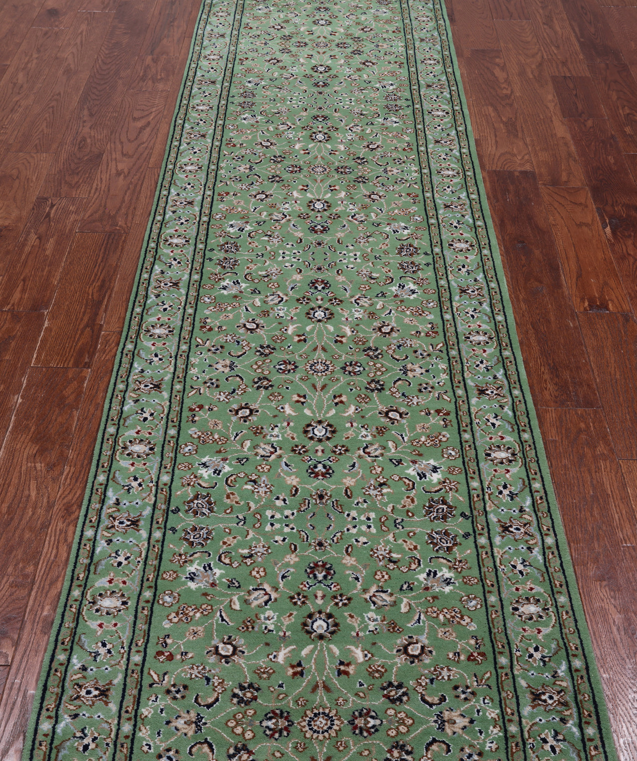 Green Persian Nain Hand Knotted Wool & Silk Runner Rug - 2' 9" X 14' 1"