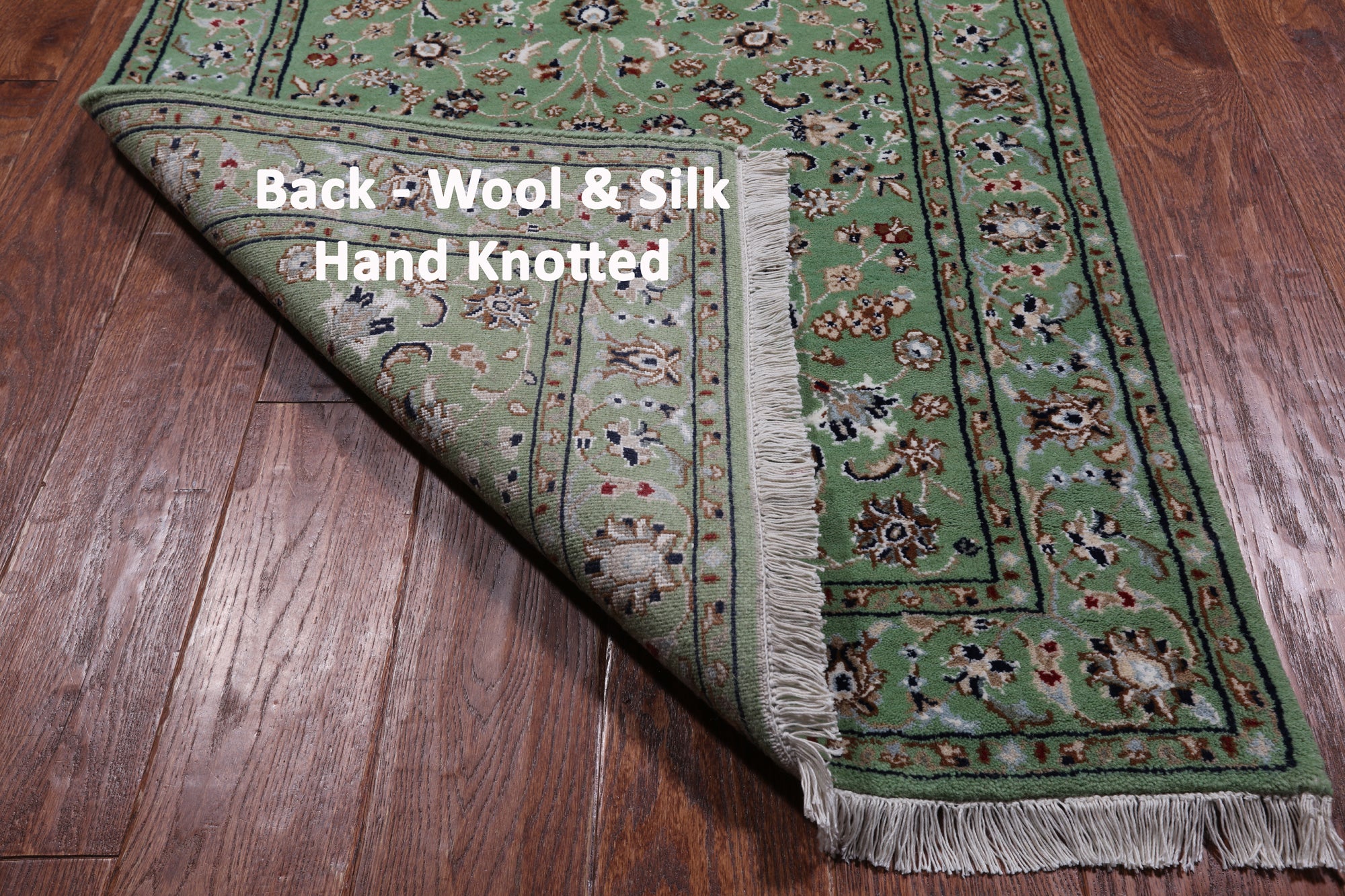 Green Persian Nain Hand Knotted Wool & Silk Runner Rug - 2' 9" X 14' 1"