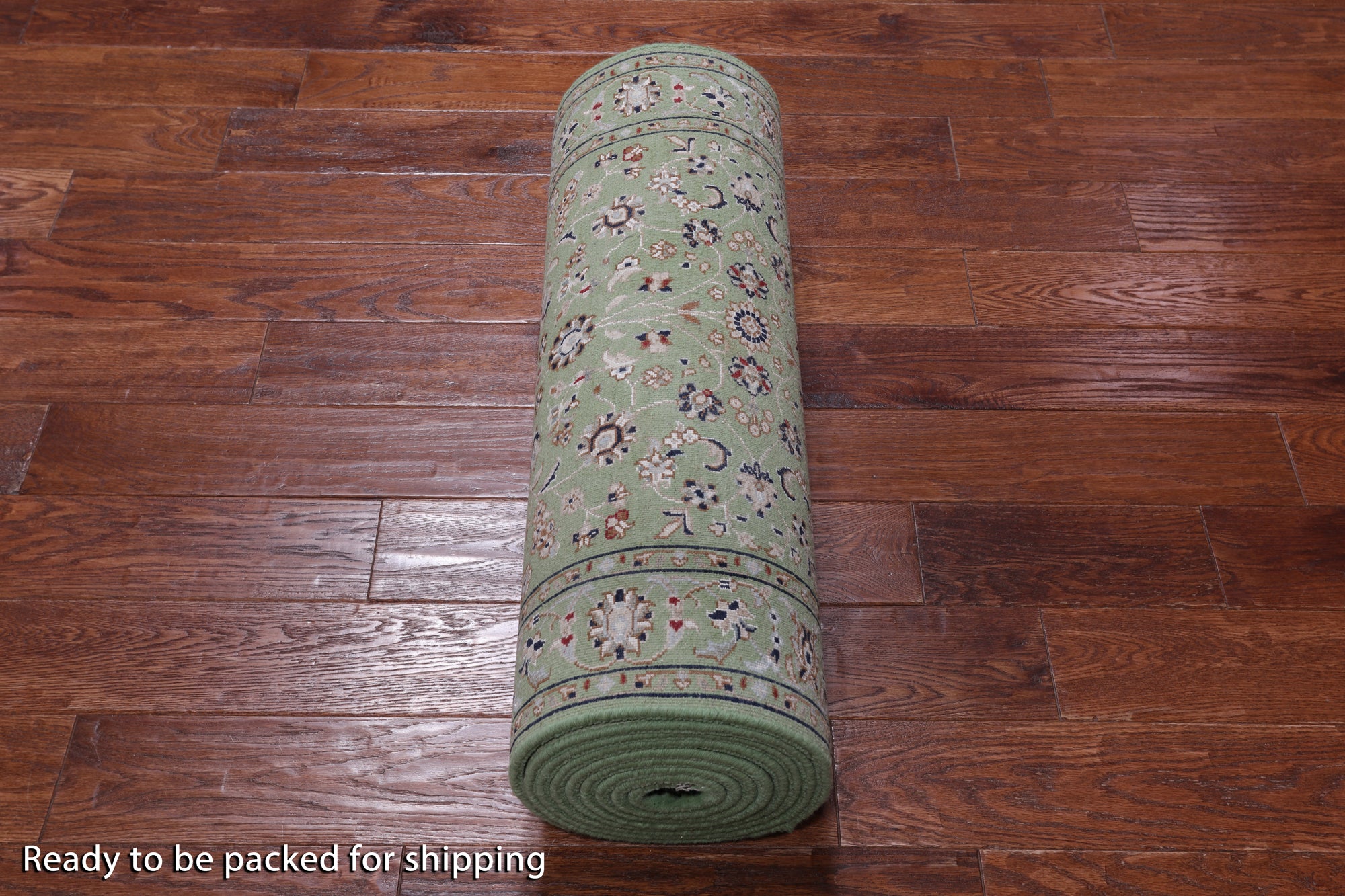 Green Persian Nain Hand Knotted Wool & Silk Runner Rug - 2' 9" X 14' 1"