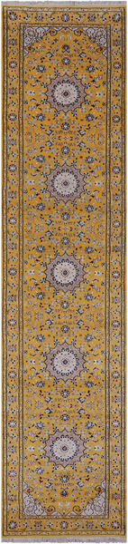 Gold Persian Nain Handmade Wool & Silk Runner Rug - 2' 8" X 11' 11"