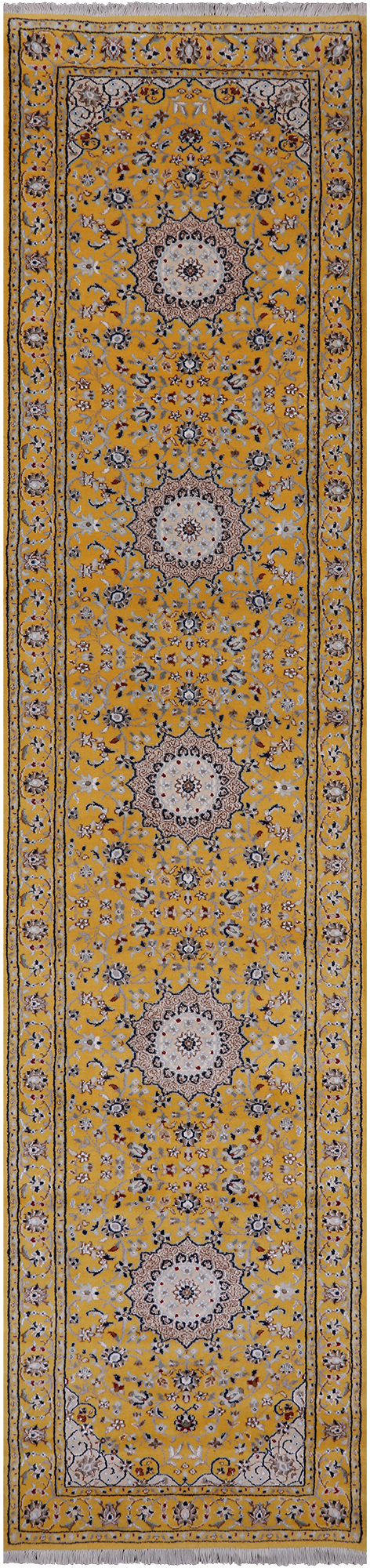 Gold Persian Nain Handmade Wool & Silk Runner Rug - 2' 8" X 11' 11"