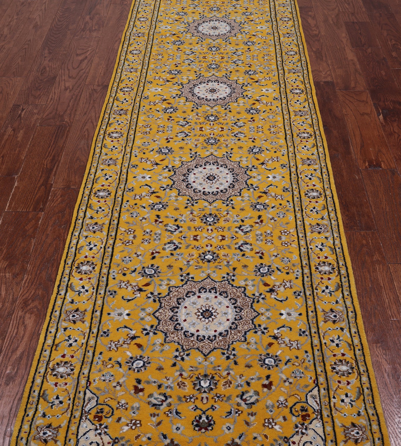 Gold Persian Nain Handmade Wool & Silk Runner Rug - 2' 8" X 11' 11"
