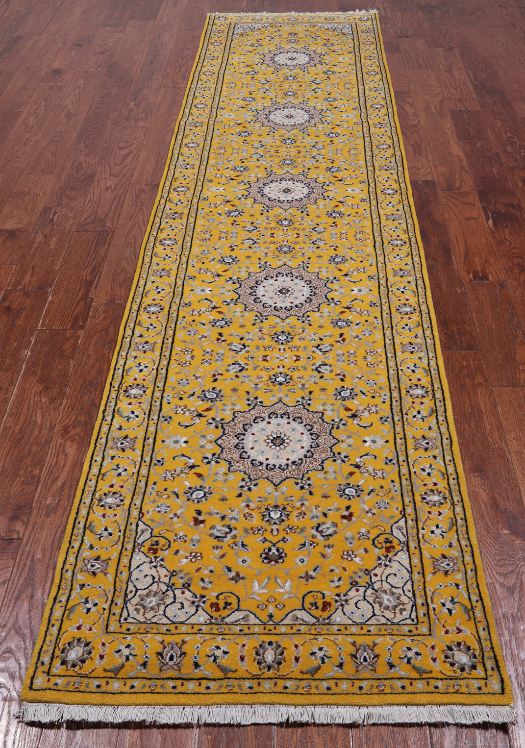 Gold Persian Nain Handmade Wool & Silk Runner Rug - 2' 8" X 11' 11"