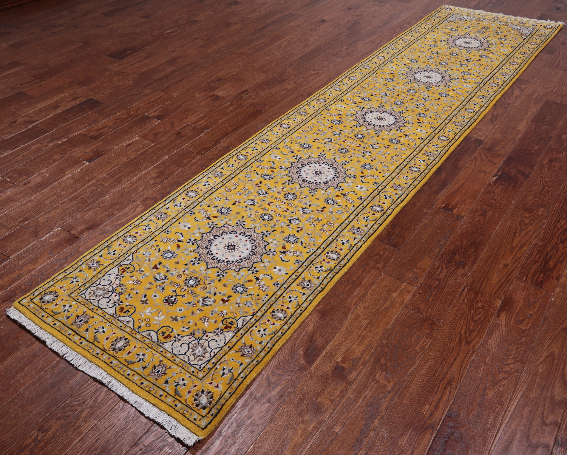 Gold Persian Nain Handmade Wool & Silk Runner Rug - 2' 8" X 11' 11"