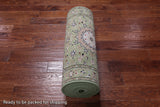Green Persian Nain Hand Knotted Wool & Silk Runner Rug - 2' 9" X 16' 2"