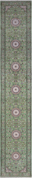 Green Persian Nain Hand Knotted Wool & Silk Runner Rug - 2' 9" X 16' 2"
