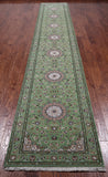 Green Persian Nain Hand Knotted Wool & Silk Runner Rug - 2' 9" X 16' 2"