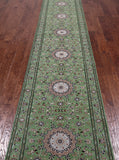 Green Persian Nain Hand Knotted Wool & Silk Runner Rug - 2' 9" X 16' 2"