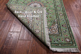 Green Persian Nain Hand Knotted Wool & Silk Runner Rug - 2' 9" X 16' 2"