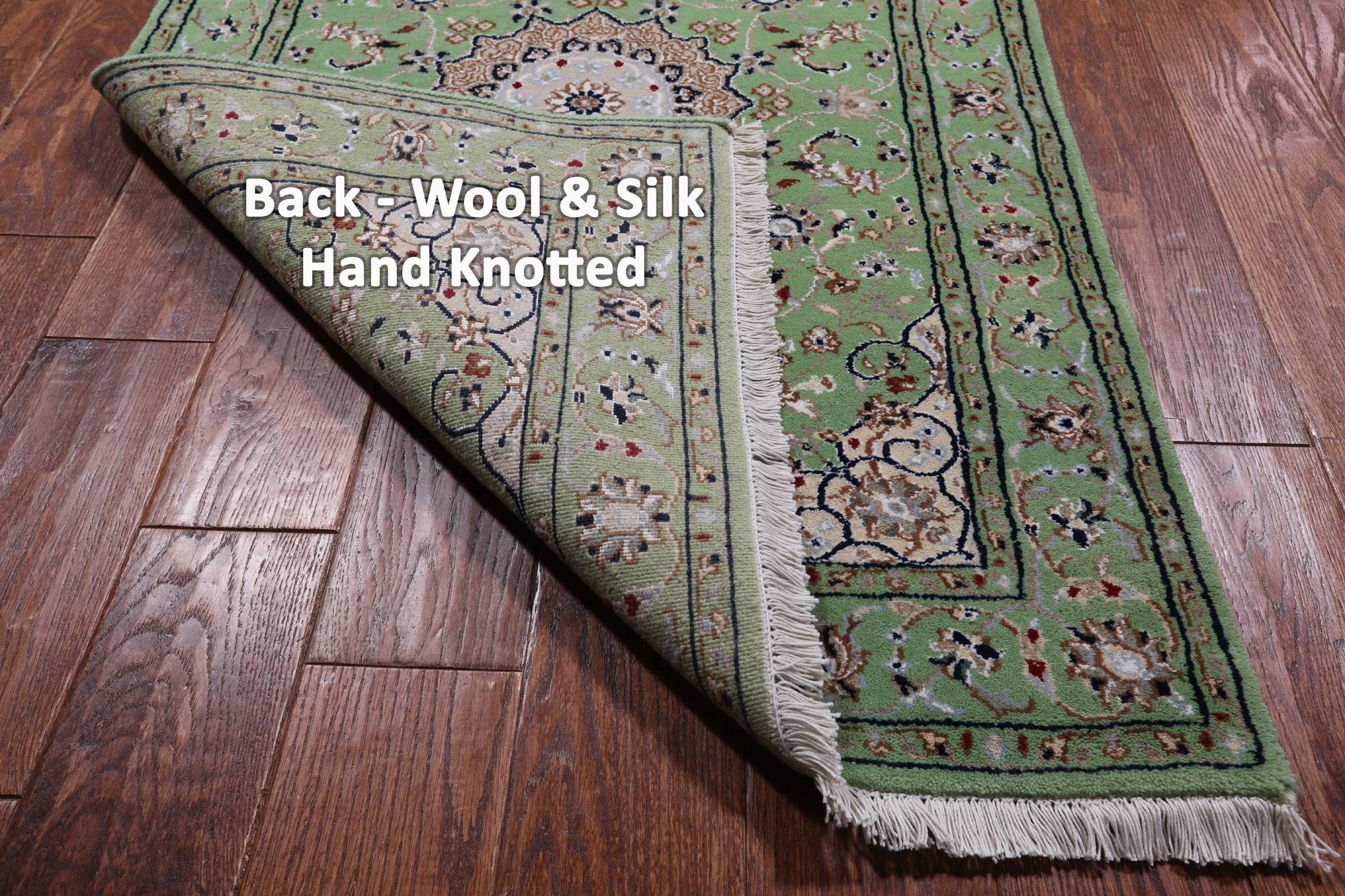 Green Persian Nain Hand Knotted Wool & Silk Runner Rug - 2' 9" X 16' 2"