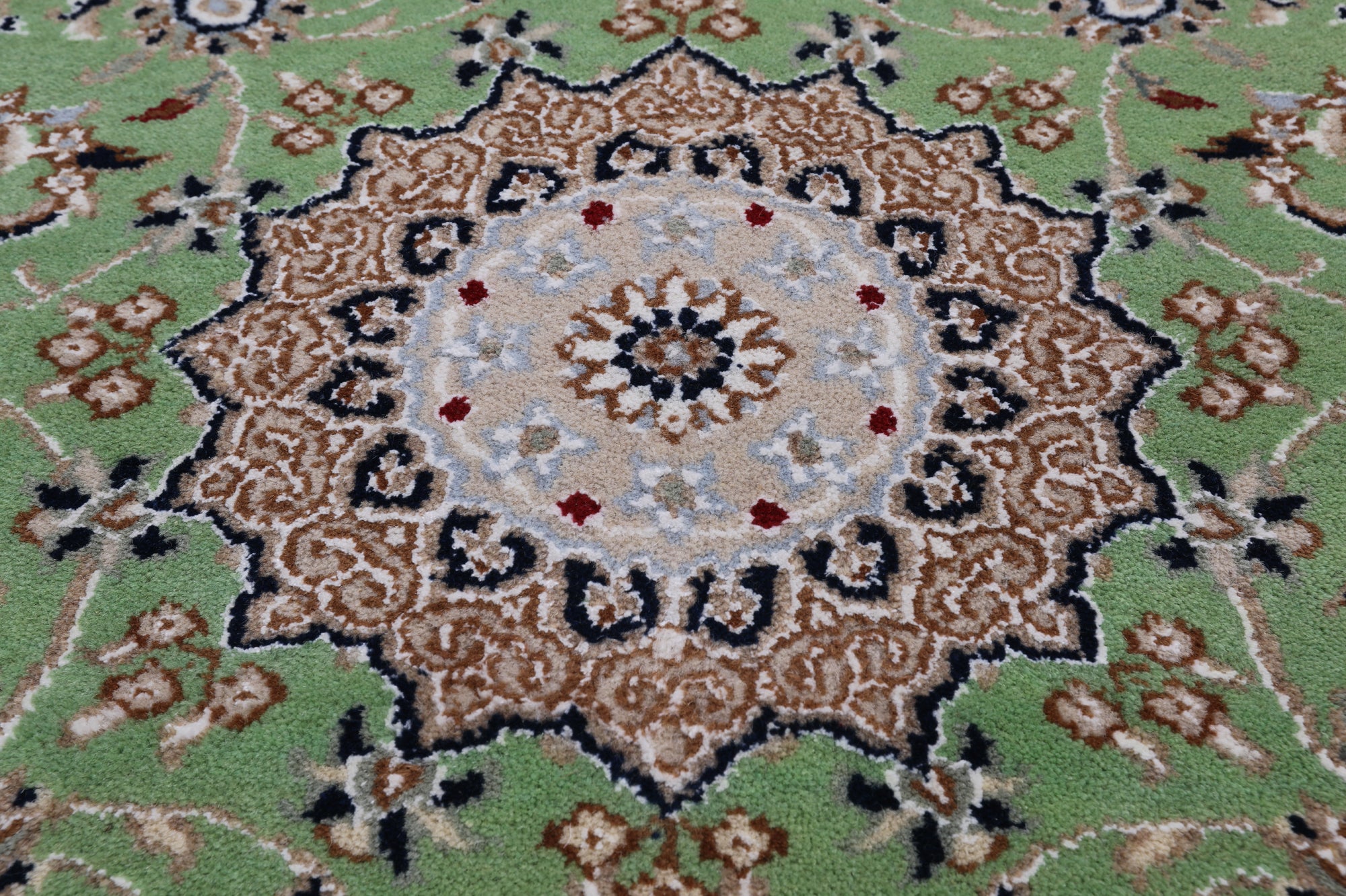 Green Persian Nain Hand Knotted Wool & Silk Runner Rug - 2' 9" X 16' 2"