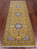 Gold Persian Nain Hand Knotted Wool & Silk Runner Rug - 2' 8" X 8' 2"