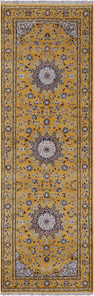 Gold Persian Nain Hand Knotted Wool & Silk Runner Rug - 2' 8" X 8' 2"