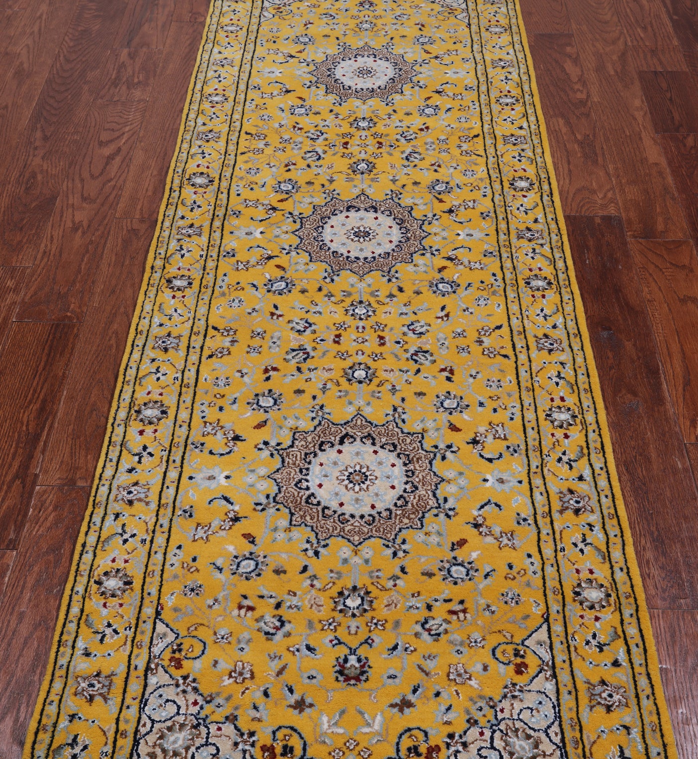 Gold Persian Nain Hand Knotted Wool & Silk Runner Rug - 2' 8" X 8' 2"