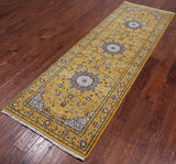 Gold Persian Nain Hand Knotted Wool & Silk Runner Rug - 2' 8" X 8' 2"