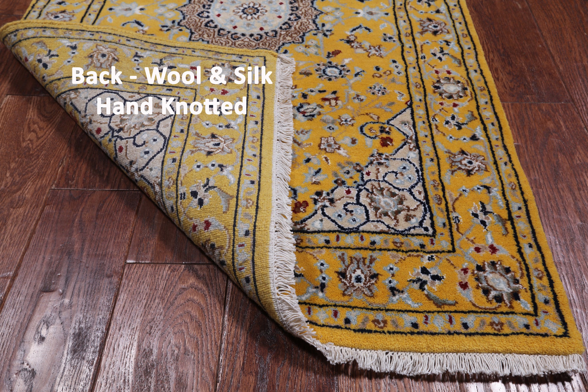 Gold Persian Nain Hand Knotted Wool & Silk Runner Rug - 2' 8" X 8' 2"
