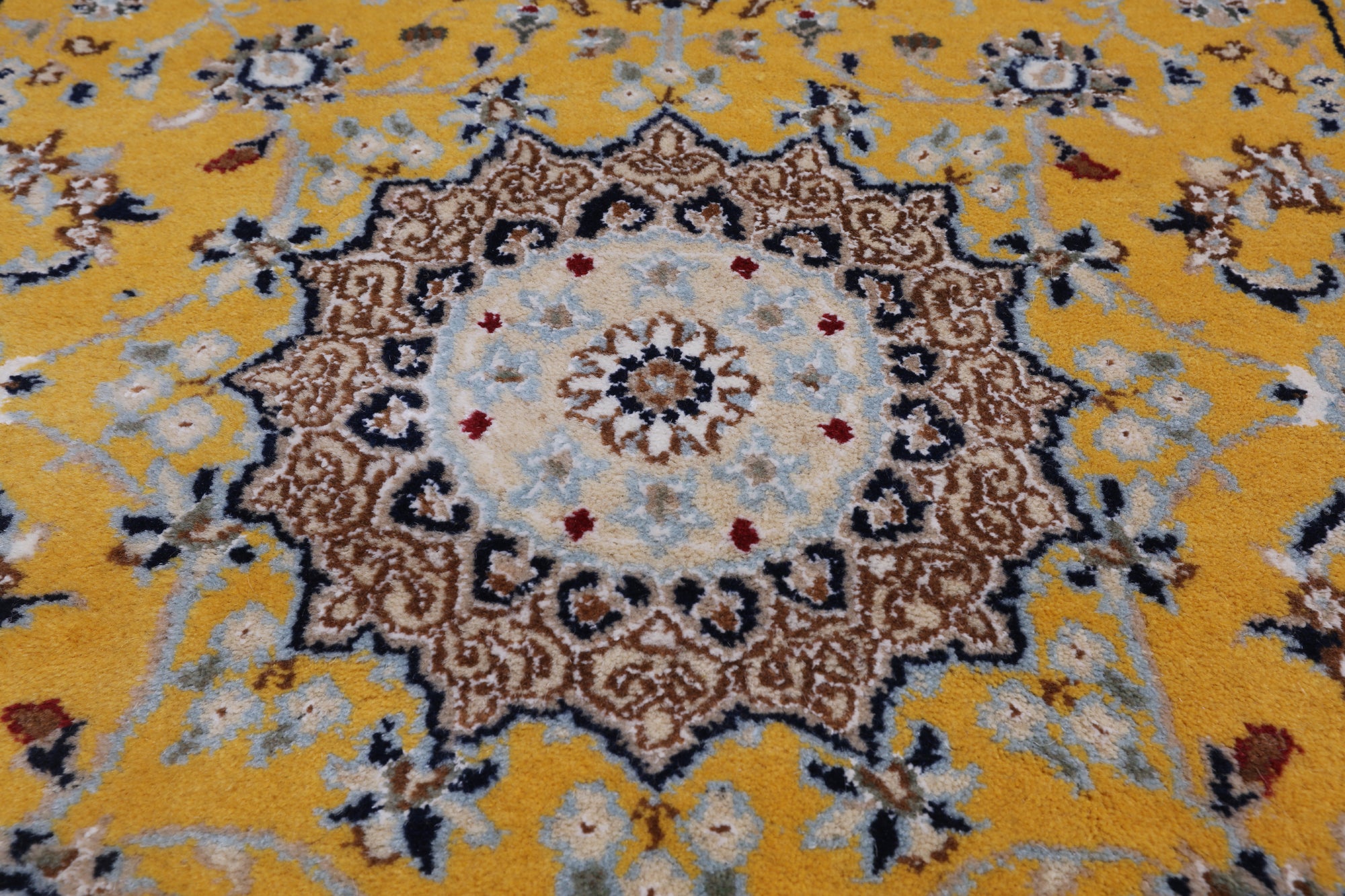 Gold Persian Nain Hand Knotted Wool & Silk Runner Rug - 2' 8" X 8' 2"