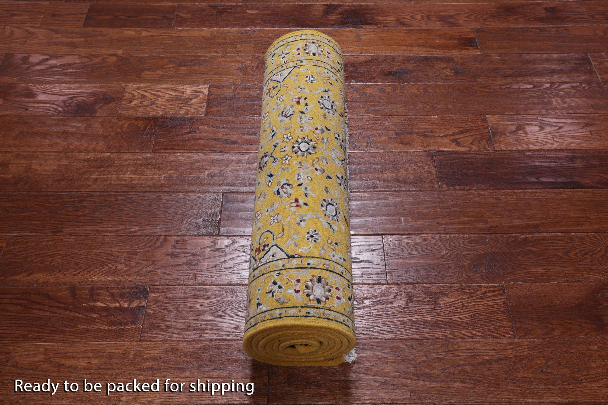 Gold Persian Nain Hand Knotted Wool & Silk Runner Rug - 2' 8" X 8' 2"