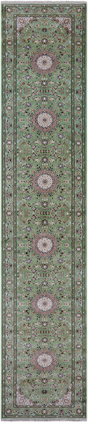 Green Persian Nain Hand Knotted Wool & Silk Runner Rug - 2' 9" X 14' 1"