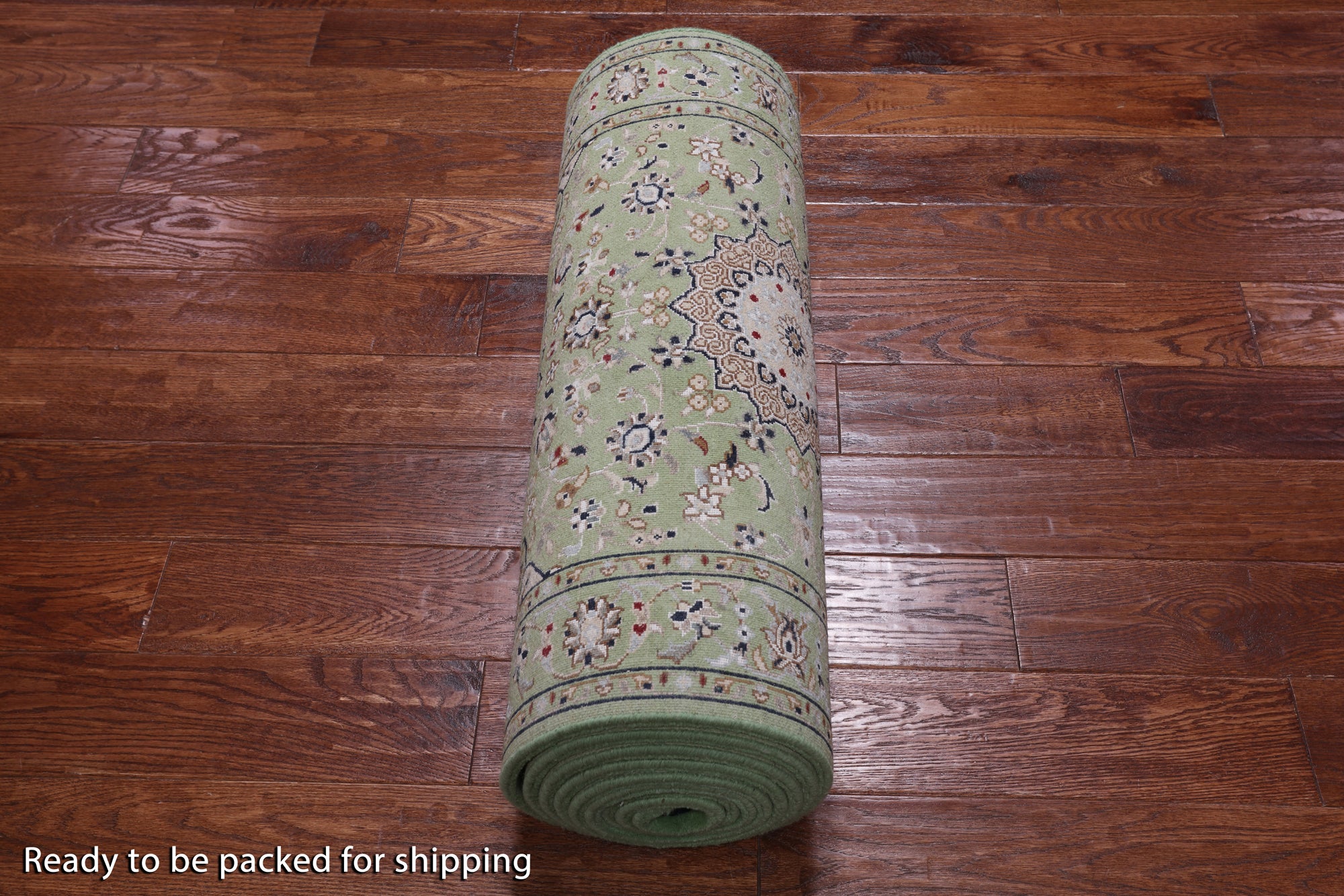 Green Persian Nain Hand Knotted Wool & Silk Runner Rug - 2' 9" X 14' 1"