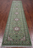 Green Persian Nain Hand Knotted Wool & Silk Runner Rug - 2' 9" X 14' 1"