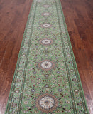 Green Persian Nain Hand Knotted Wool & Silk Runner Rug - 2' 9" X 14' 1"