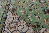 Green Persian Nain Hand Knotted Wool & Silk Runner Rug - 2' 9" X 14' 1"